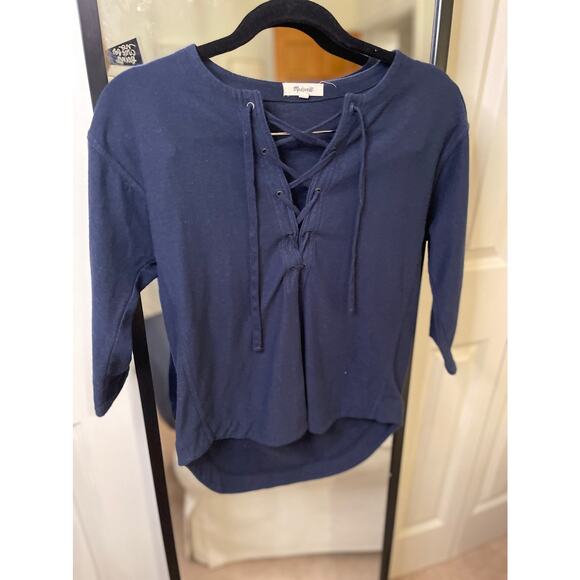 MADEWELL Navy V-Neck Tie Top with 3/4 Sleeves Size XXSmall - Picture 1 of 4